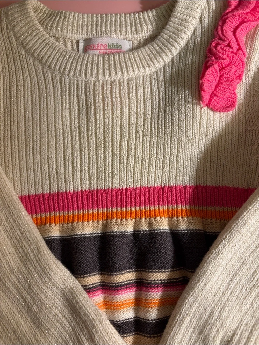Gymboree Vintage Sweater Dress with Pink & Orange Stripes and Rosette Size 2T